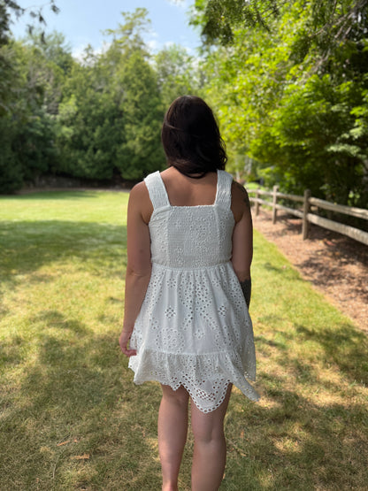 Scalloped Hem Eyelet Dress White