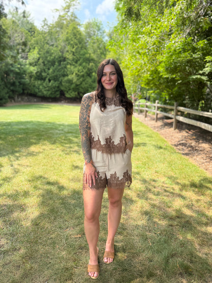 Lace Detail Short Ecru