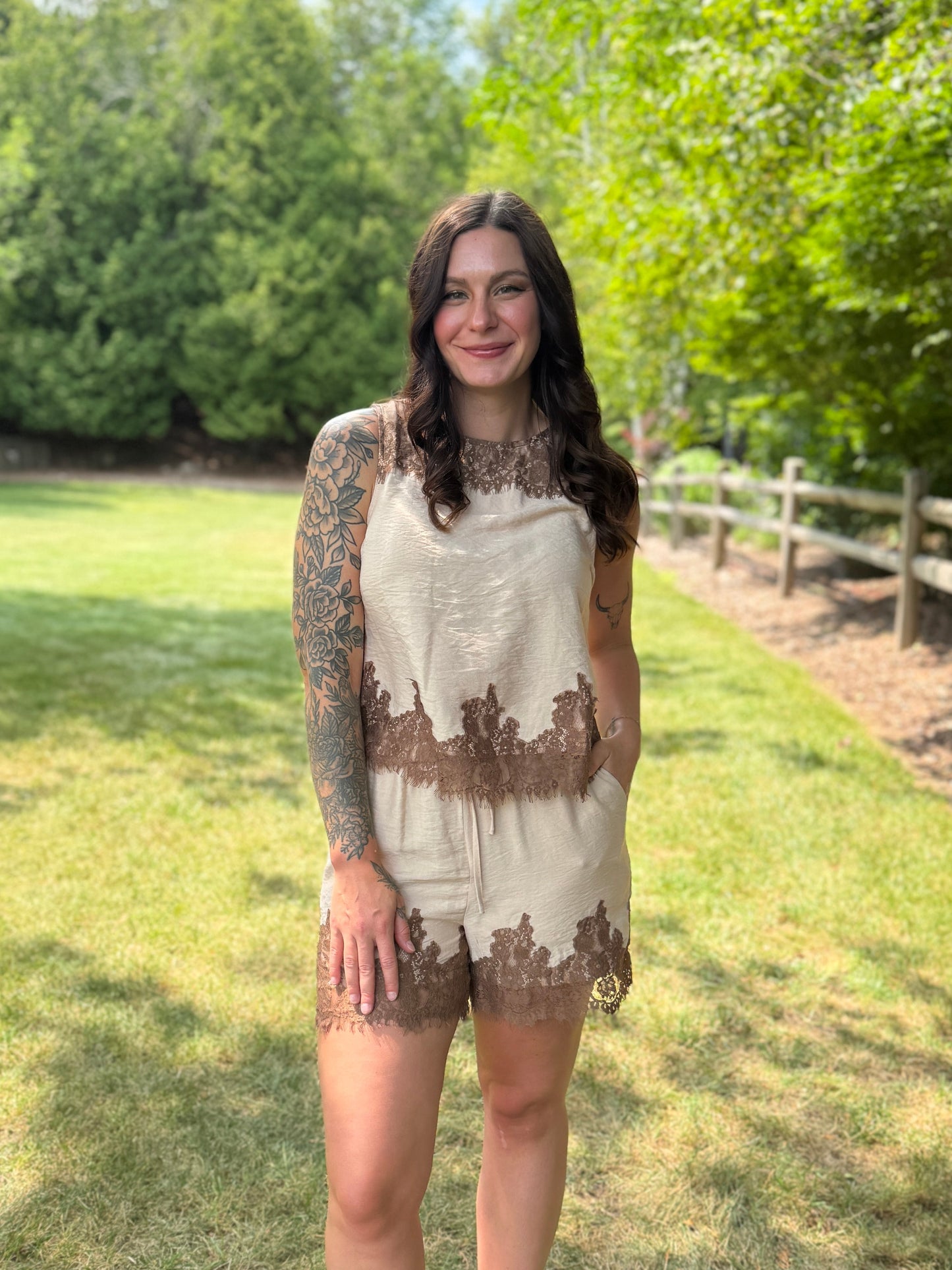 Lace Detail Sleeveless Tank Ecru