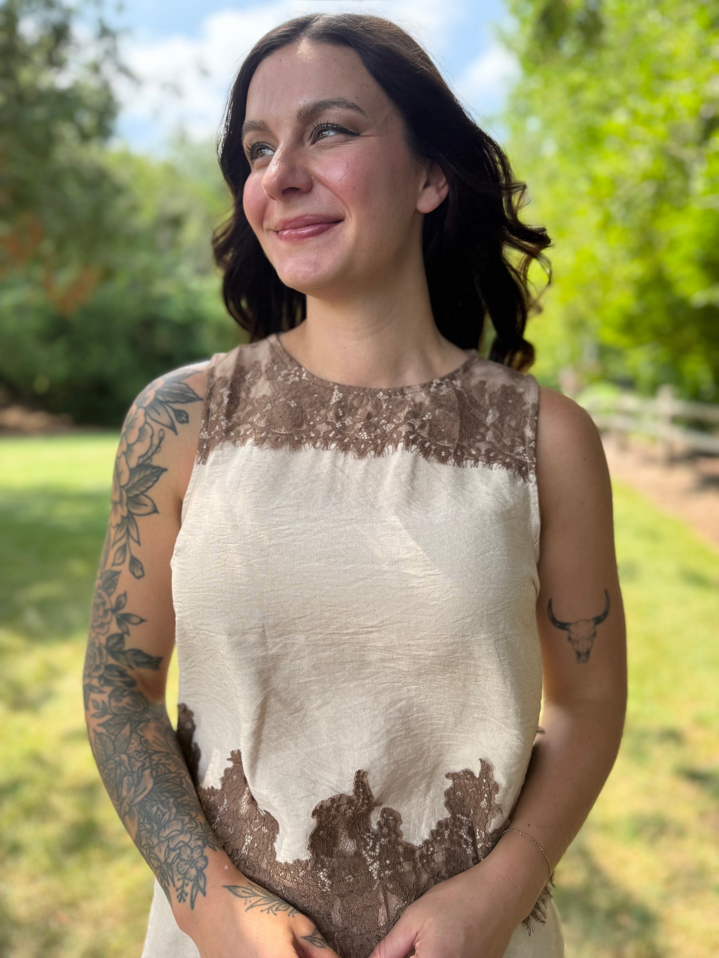 Lace Detail Sleeveless Tank Ecru