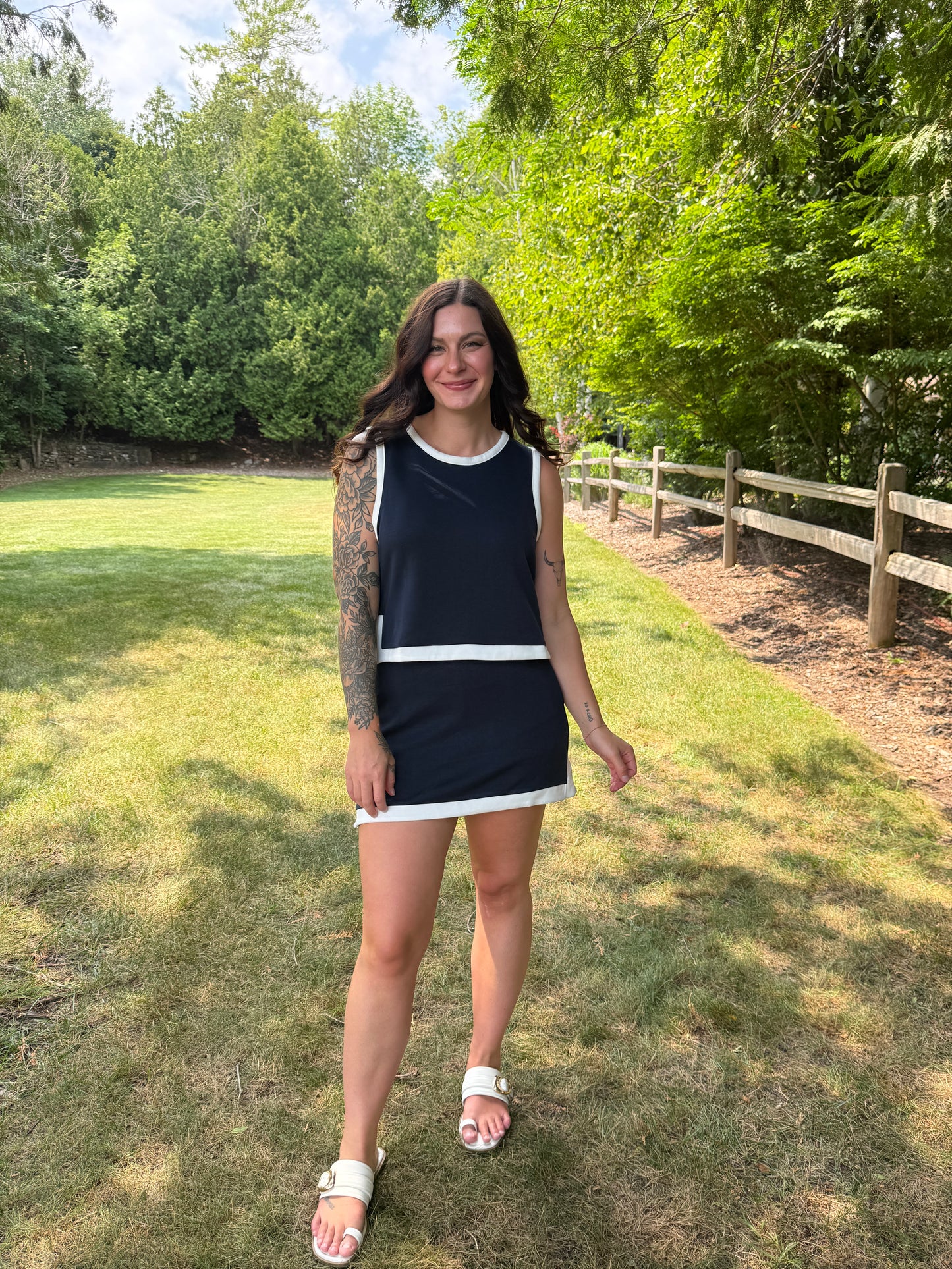 Back Button Tank and Skort Set Navy