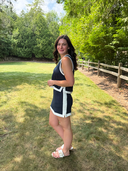 Back Button Tank and Skort Set Navy