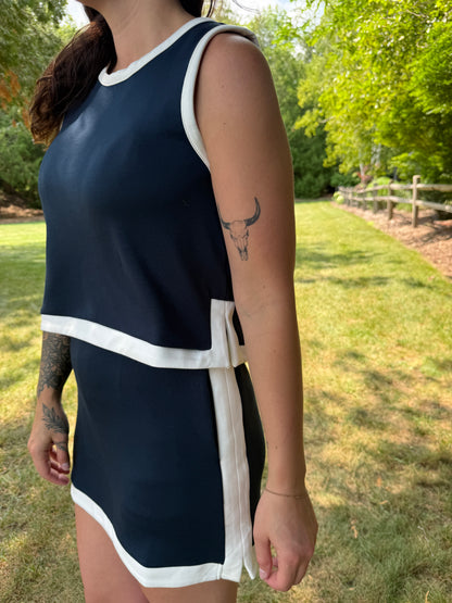 Back Button Tank and Skort Set Navy