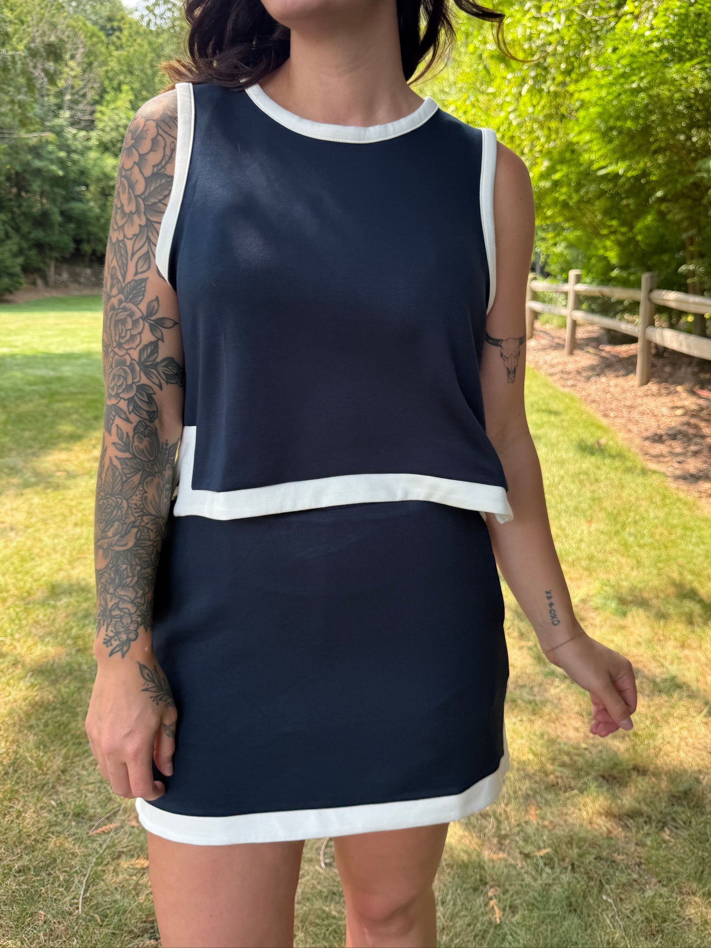 Back Button Tank and Skort Set Navy