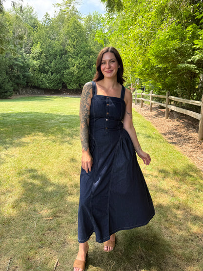 Button Front Denim Maxi Dress