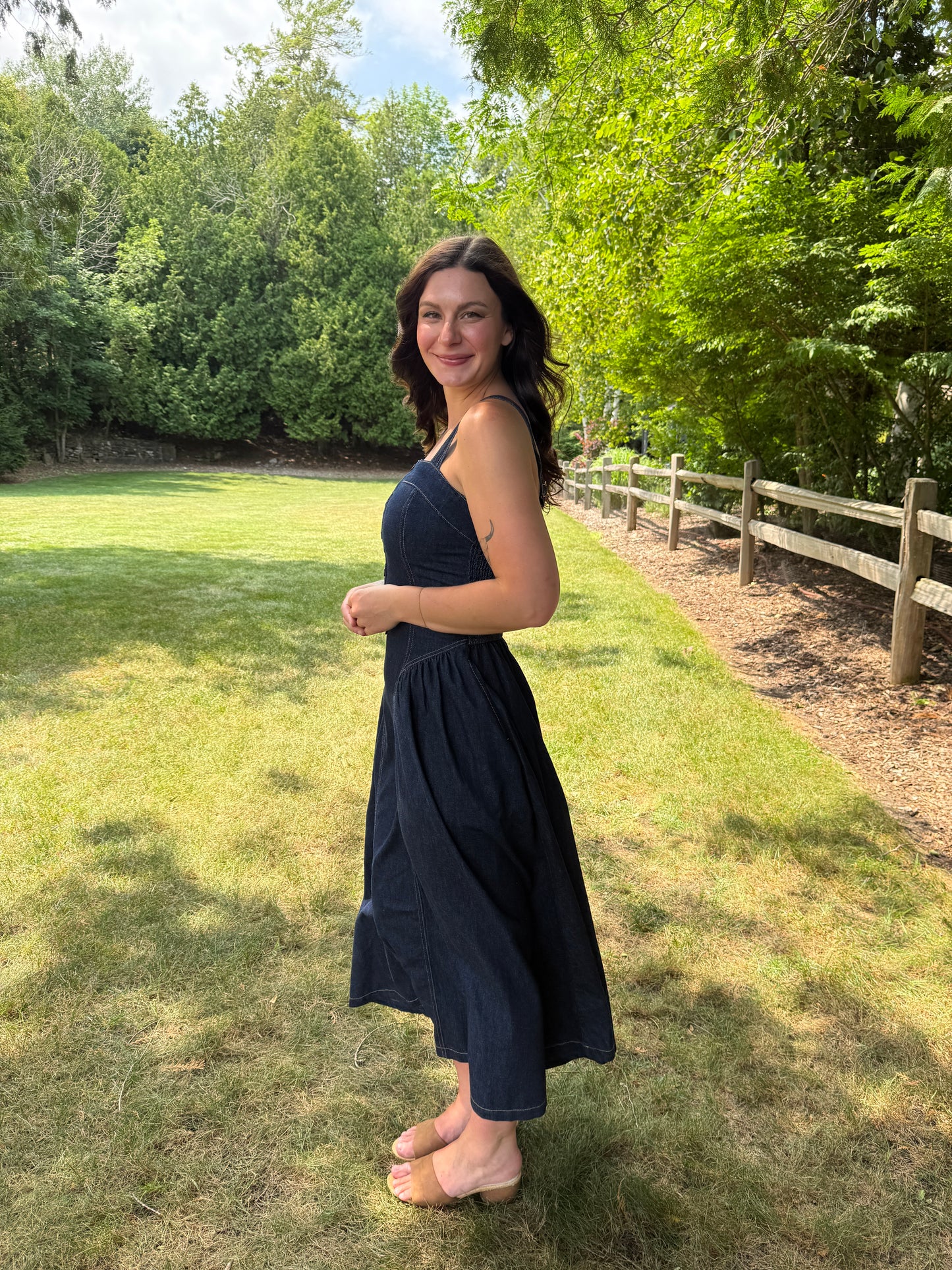 Button Front Denim Maxi Dress