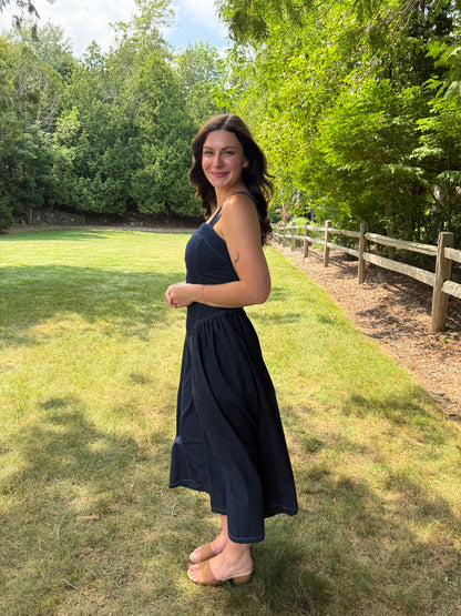 Button Front Denim Maxi Dress