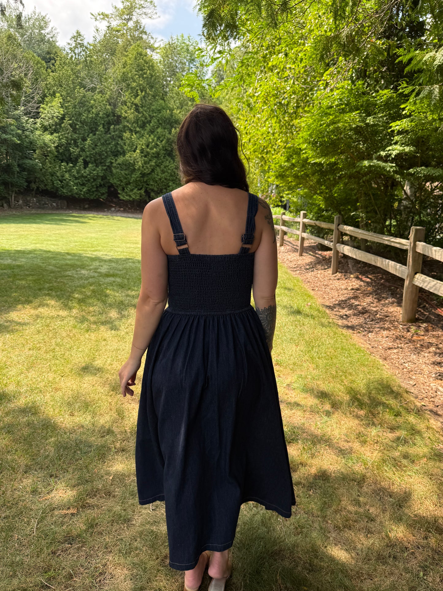 Button Front Denim Maxi Dress