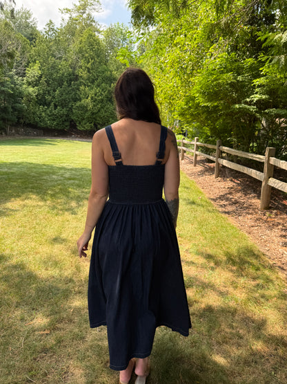 Button Front Denim Maxi Dress