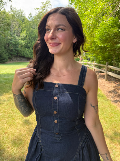 Button Front Denim Maxi Dress