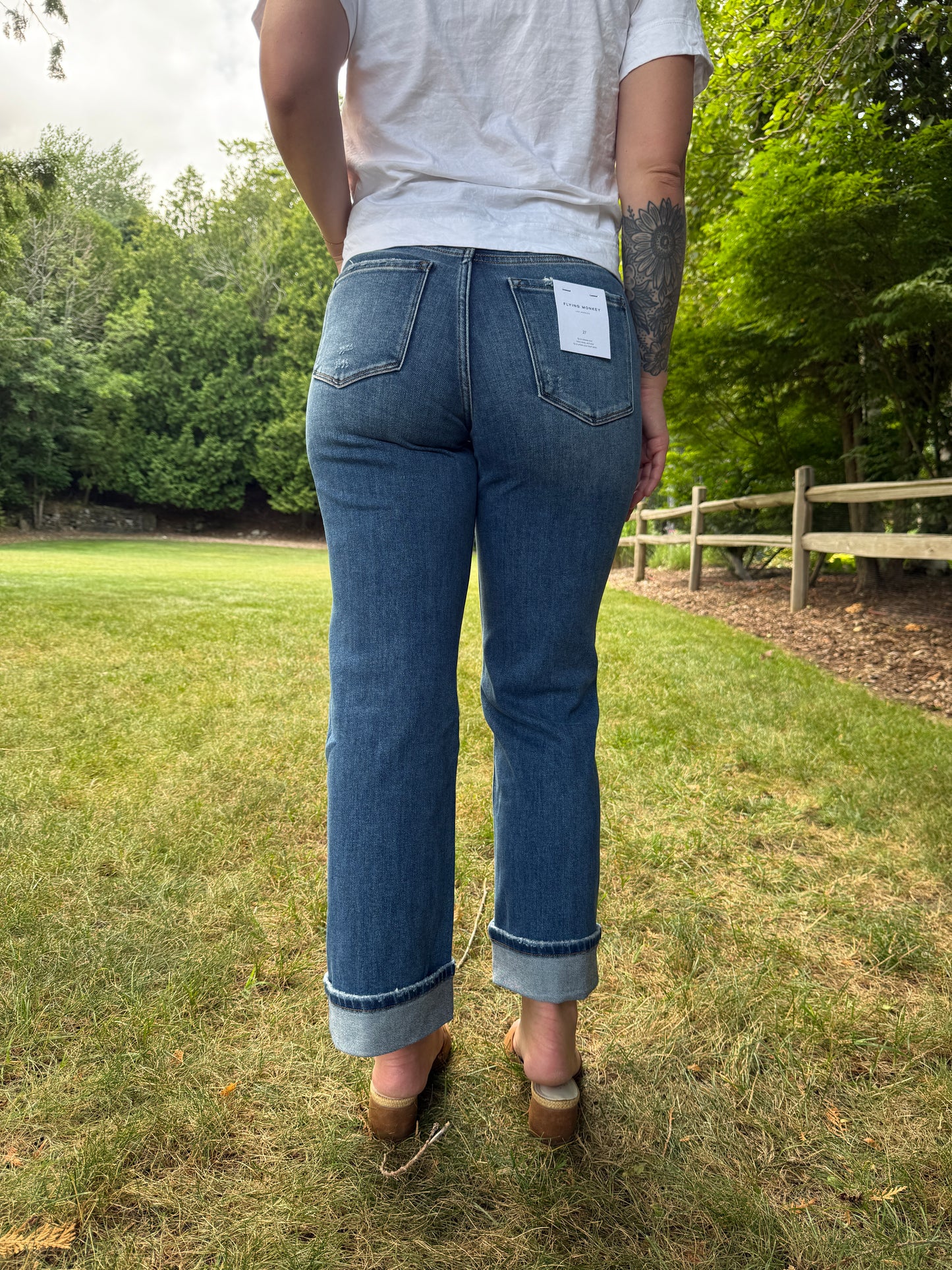 High Rise Cuffed Slim Wide Dark Stone