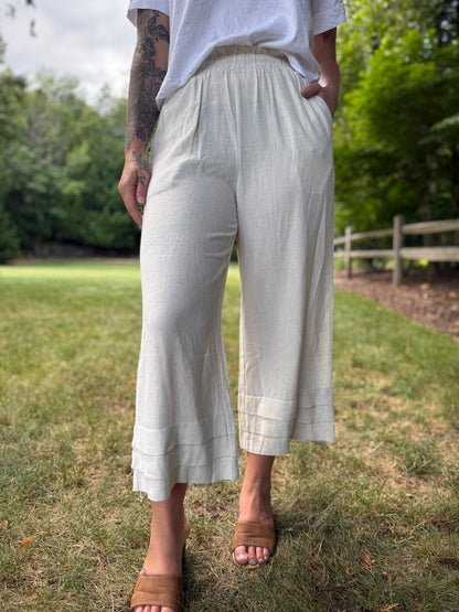 Ruffle Waist Tiered Hem Pants Natural