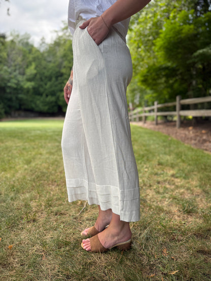 Ruffle Waist Tiered Hem Pants Natural