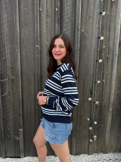Coastal Stripe Crew Neck Sweater Navy