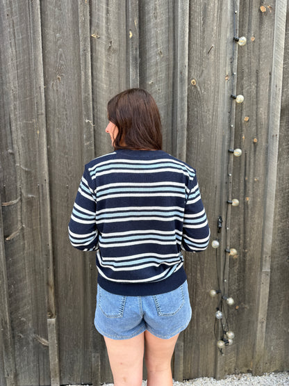 Coastal Stripe Crew Neck Sweater Navy