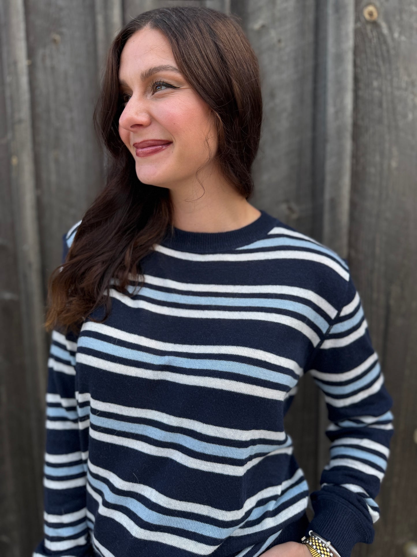 Coastal Stripe Crew Neck Sweater Navy
