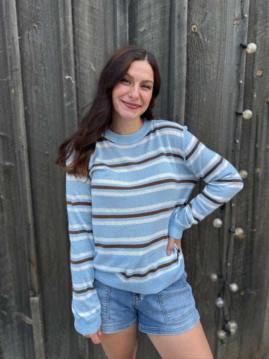 Coastal Stripe Crew Neck Sweater Sky