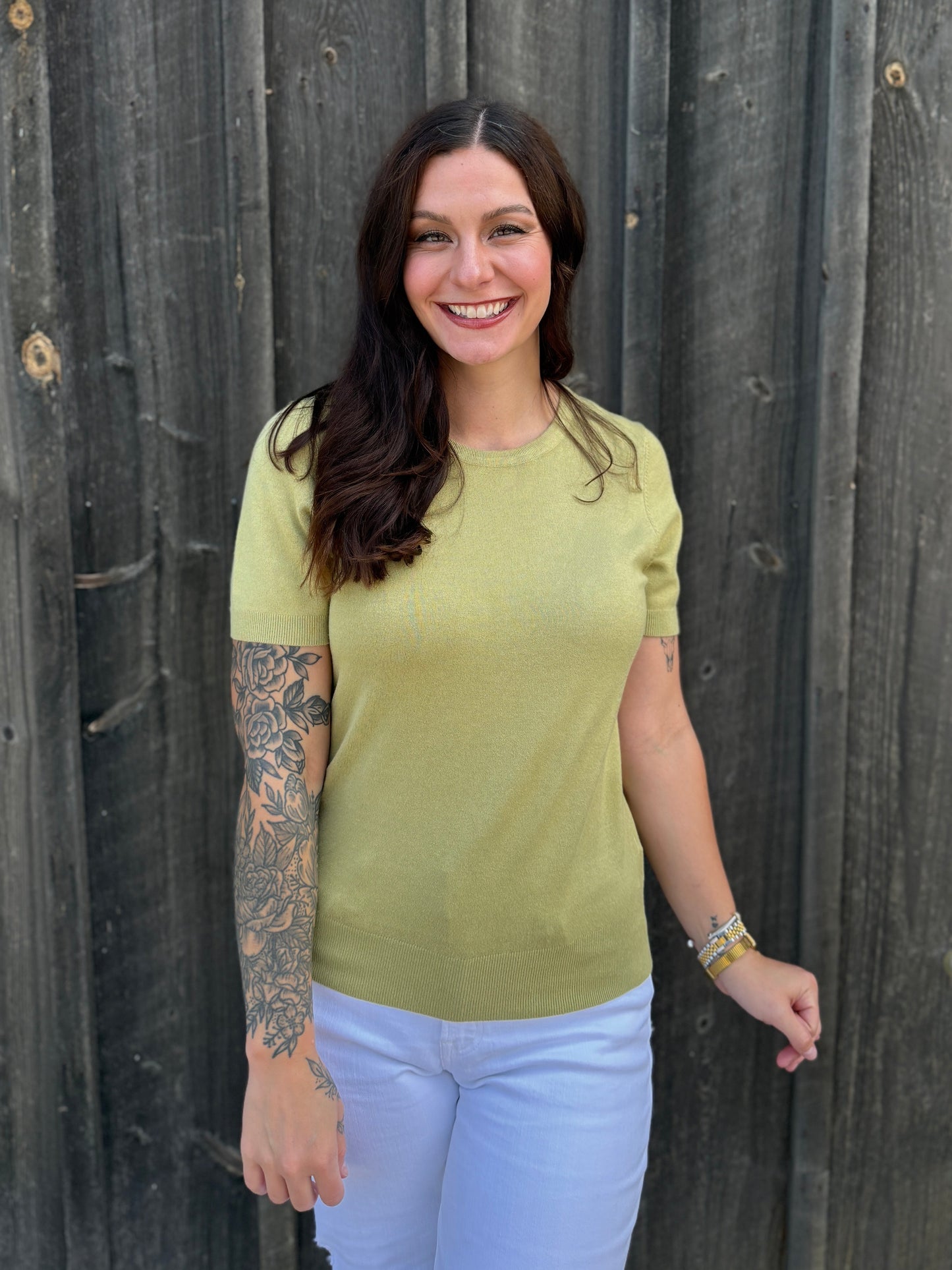 Soft Short Sleeve Sweater Light Green