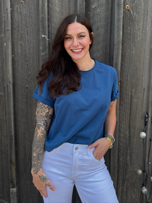 Short Cuffed Sleeve T Shirt Denim