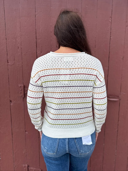 Drop Shoulder Multicolor Stripe Sweater Off White