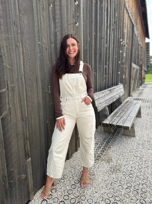 Barrel Style Cropped Overalls Cream