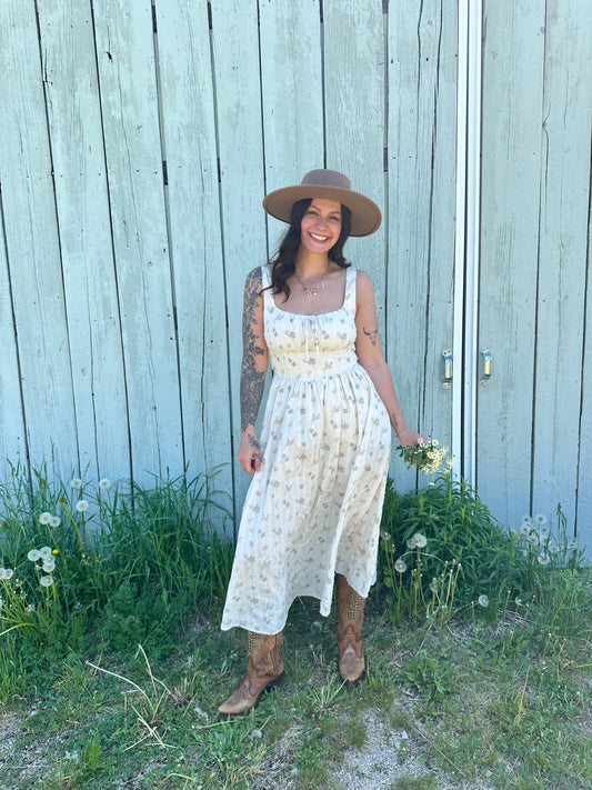 Floral Corset Front Tie Midi Dress