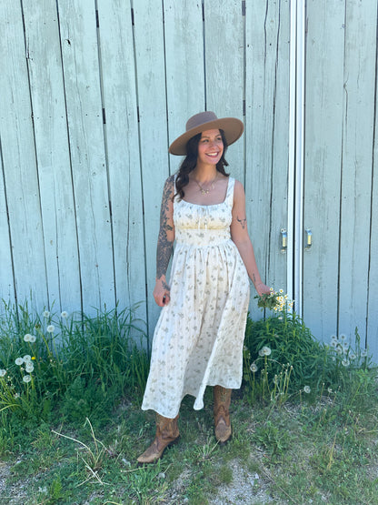 Floral Corset Front Tie Midi Dress