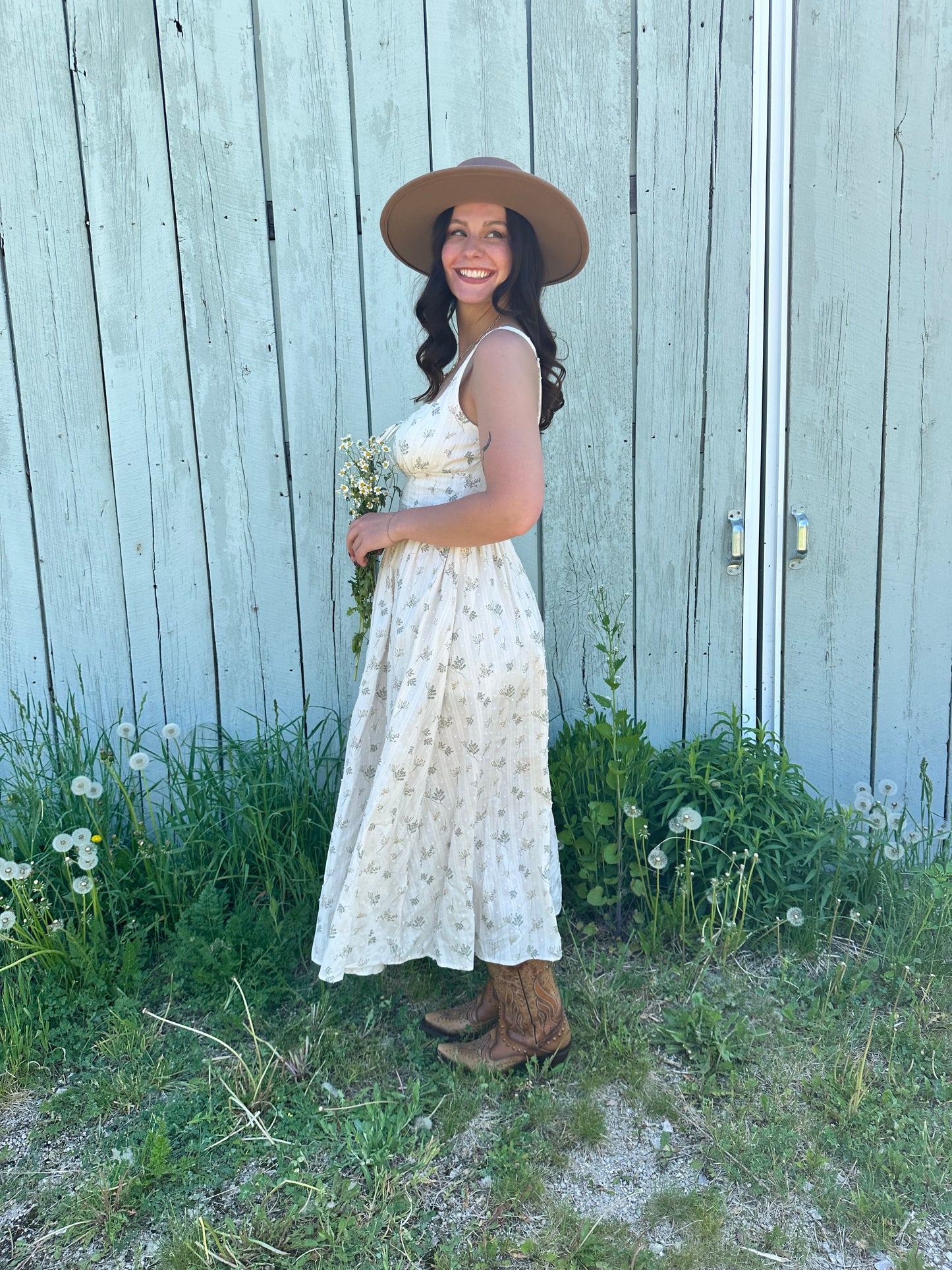 Floral Corset Front Tie Midi Dress