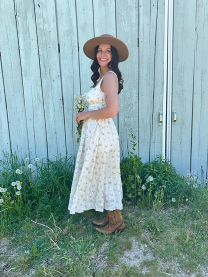 Floral Corset Front Tie Midi Dress