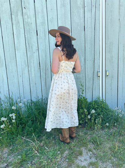 Floral Corset Front Tie Midi Dress