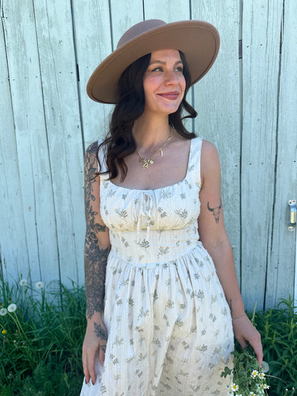 Floral Corset Front Tie Midi Dress