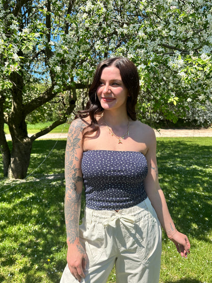 Floral Strapless Tube Top Navy