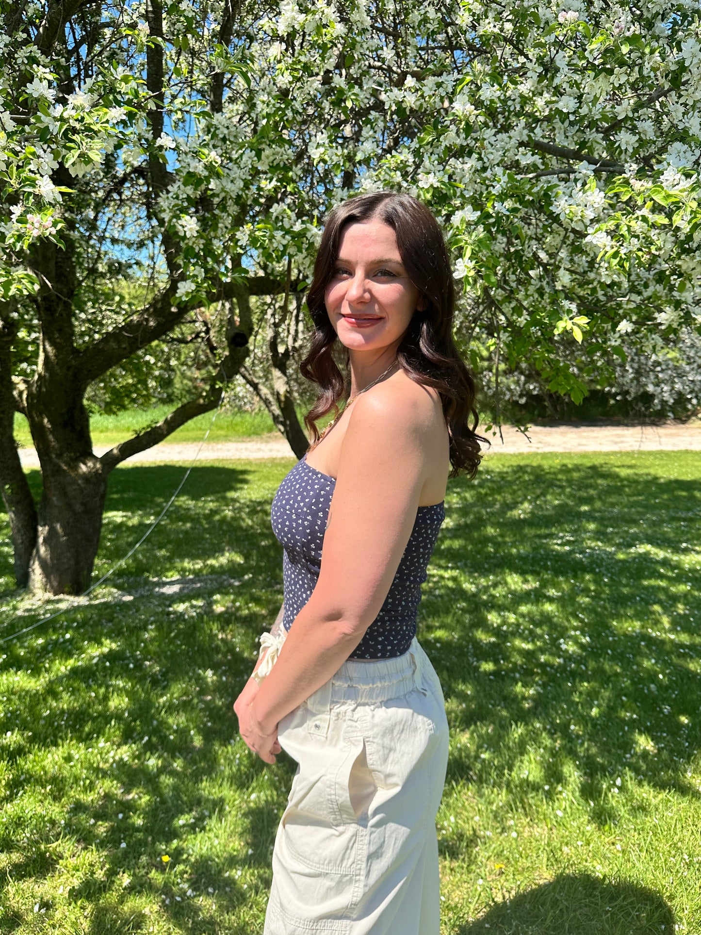 Floral Strapless Tube Top Navy