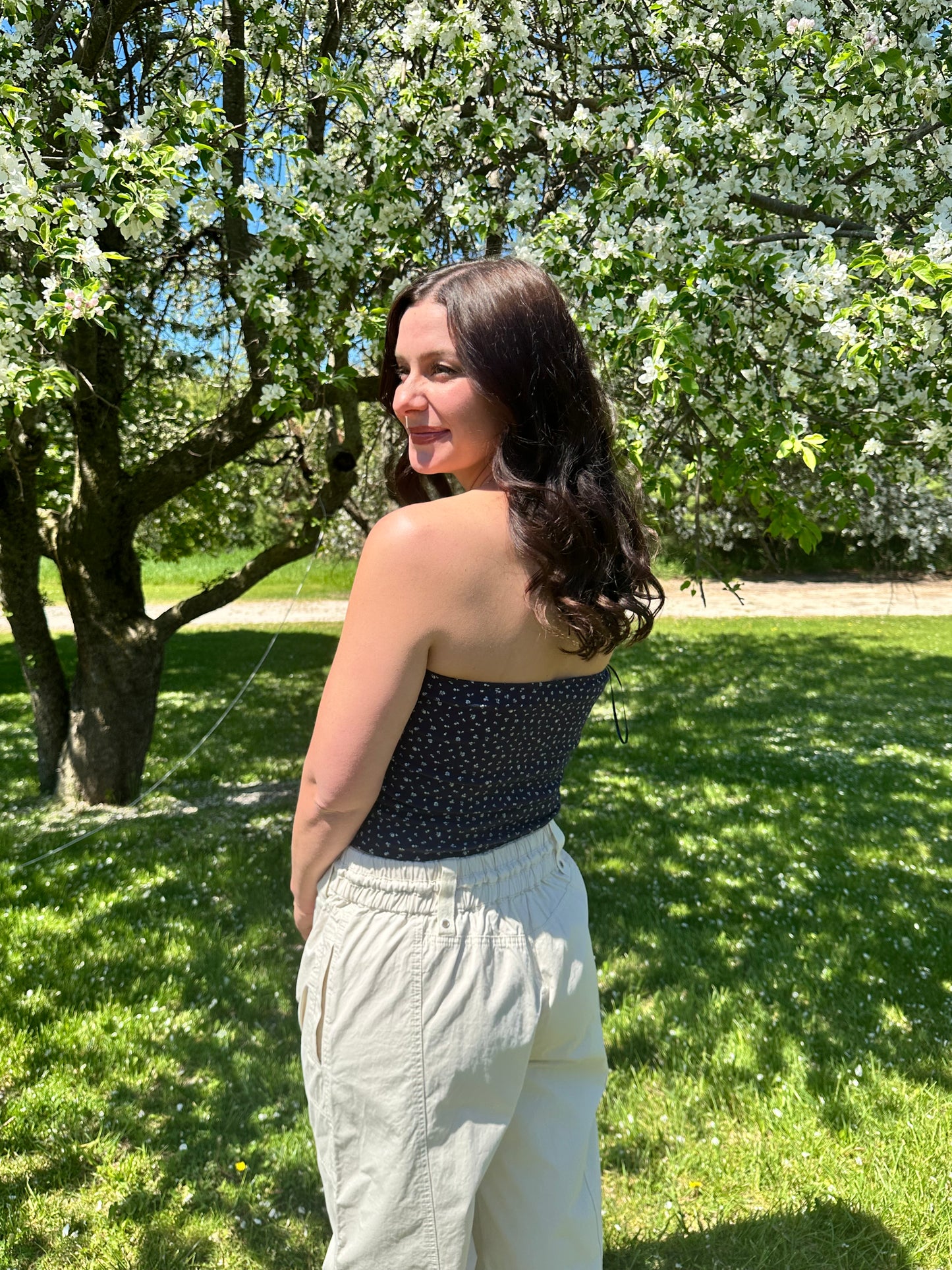 Floral Strapless Tube Top Navy