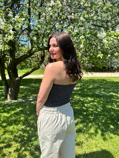 Floral Strapless Tube Top Navy