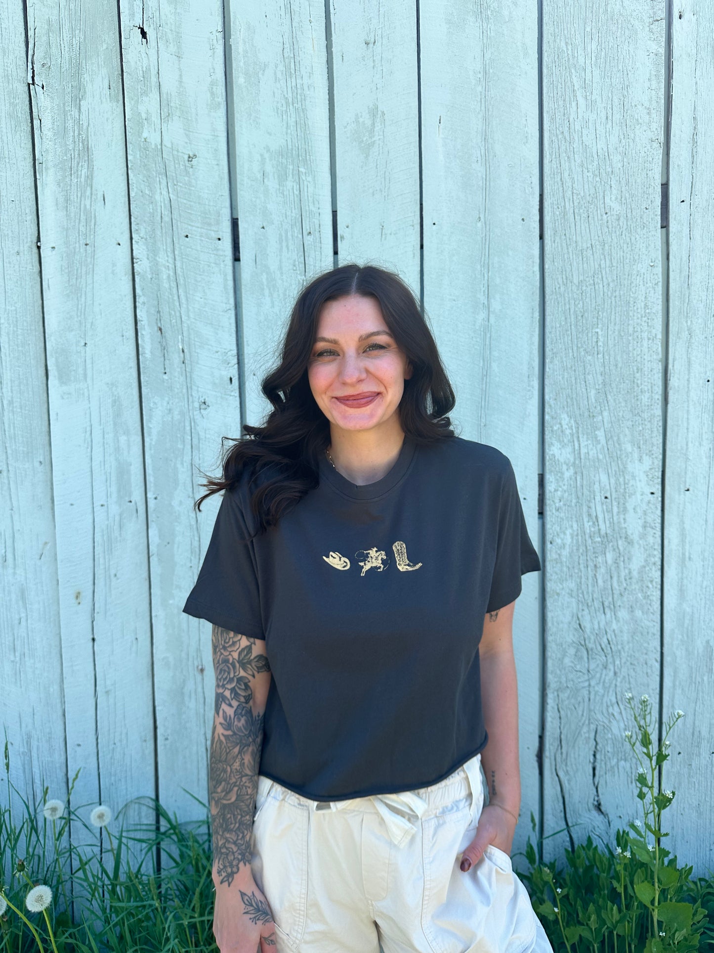 Cowboy Graphic Crop Tee Black