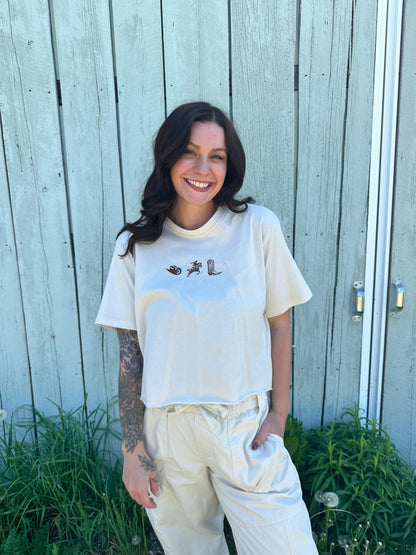 Cowboy Graphic Crop Tee Antique White