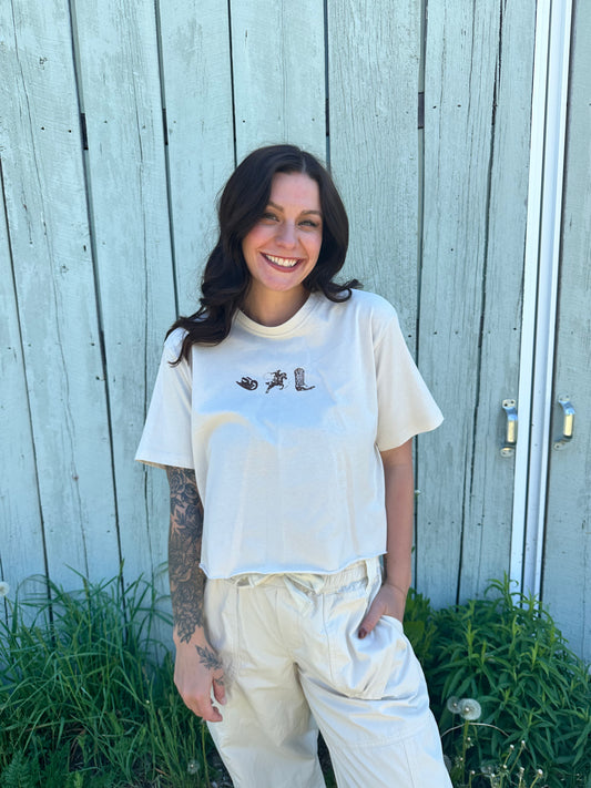 Cowboy Graphic Crop Tee Antique White