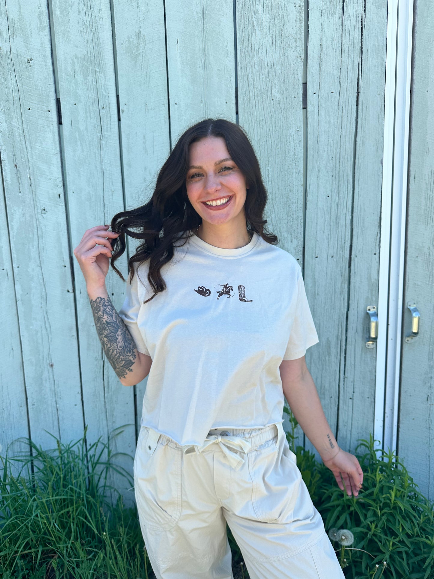 Cowboy Graphic Crop Tee Antique White