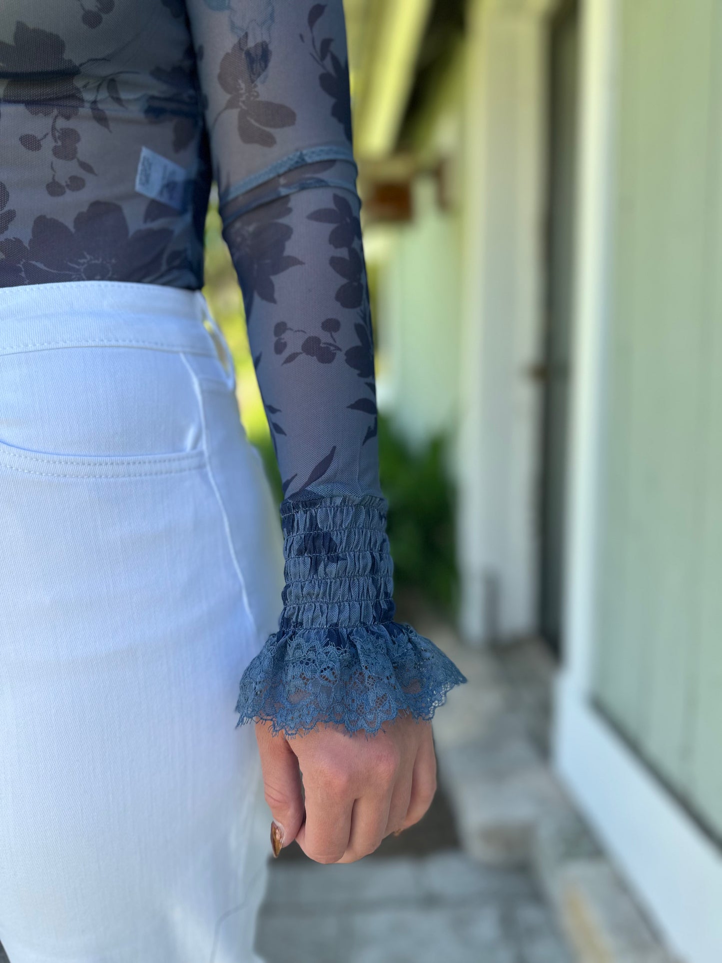 Midnight Floral Mesh Bodysuit Blue