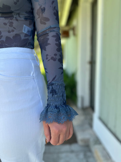 Midnight Floral Mesh Bodysuit Blue