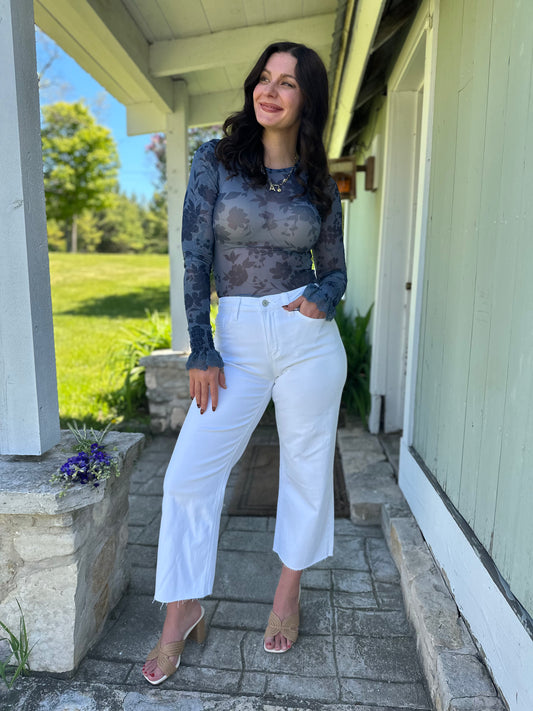 High Rise Crop Wide Leg White