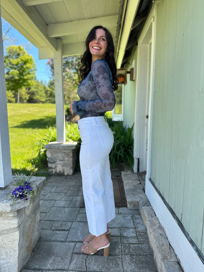 High Rise Crop Wide Leg White