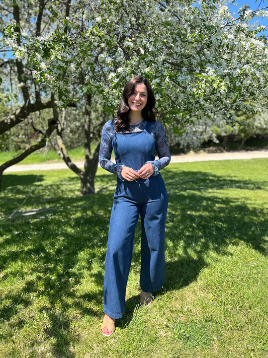 Wide Leg Denim Jumpsuit
