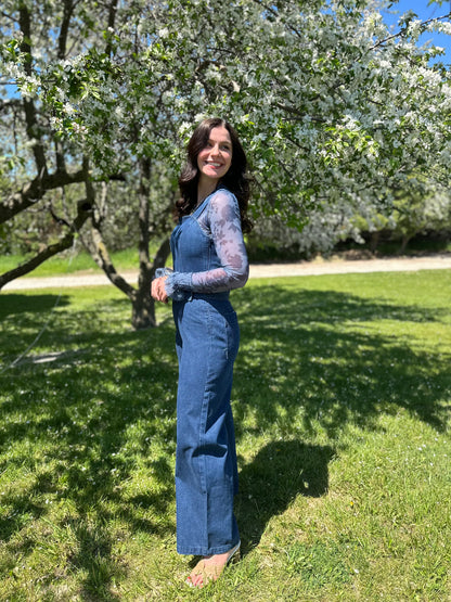 Wide Leg Denim Jumpsuit