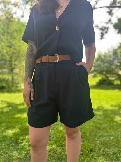 Belted Woven Shorts Navy