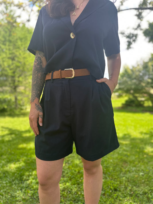 Belted Woven Shorts Navy