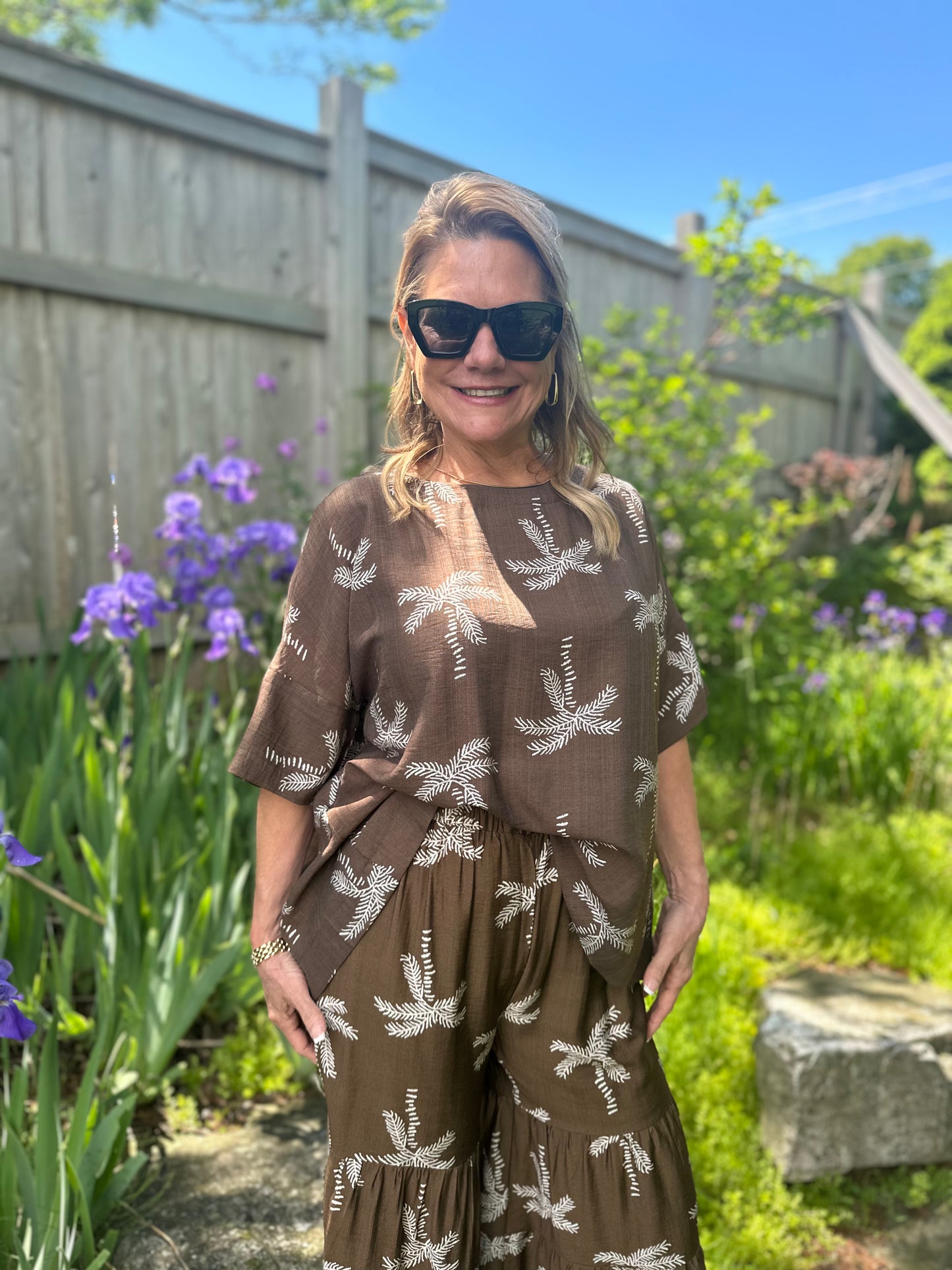Palm Print Top Brown