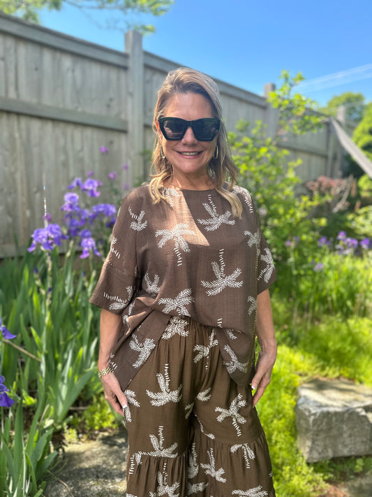 Palm Print Top Brown