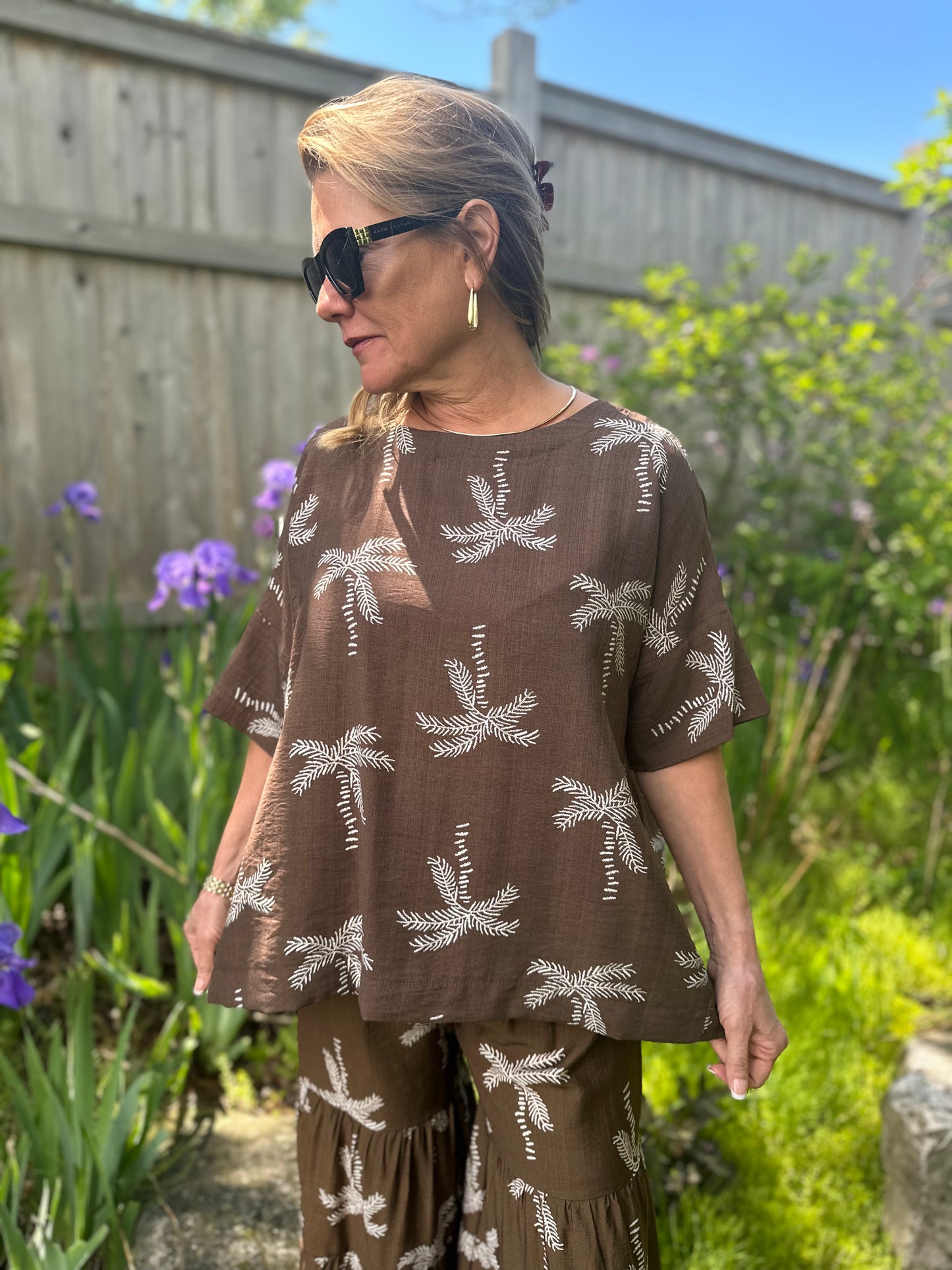 Palm Print Top Brown